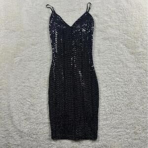 Elegant Black Sequin Cocktail Dress with Spaghetti Straps